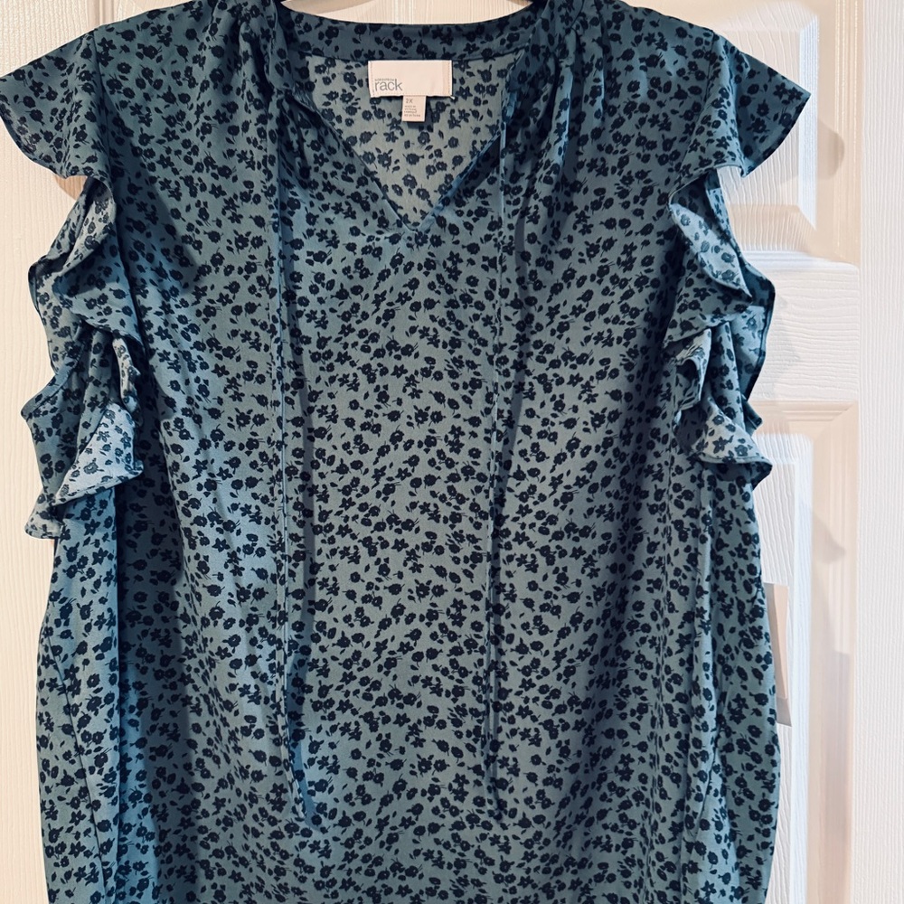 Chic Blue Floral Ruffle Blouse